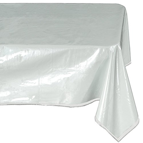 Ottomanson Heavy Duty Clear Plastic Tablecloth Clear Table Cover Protector White Sewn Edges