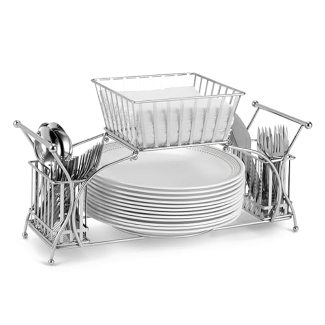 Sorbus Utensil Caddy ¡ª Use For Napkin, Cutlery, Plate Holder ¡ª Stackable Flatware Caddy, Tabletop Organizer ¡ª Ideal for Dining Table, Party, Buffet, Kitchen, Entertaining (Silver)