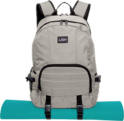LISH Vinyasa Yoga Mat Backpack - Multipurpose Lightweight Gym Tote Bag with Straps (Light Grey)