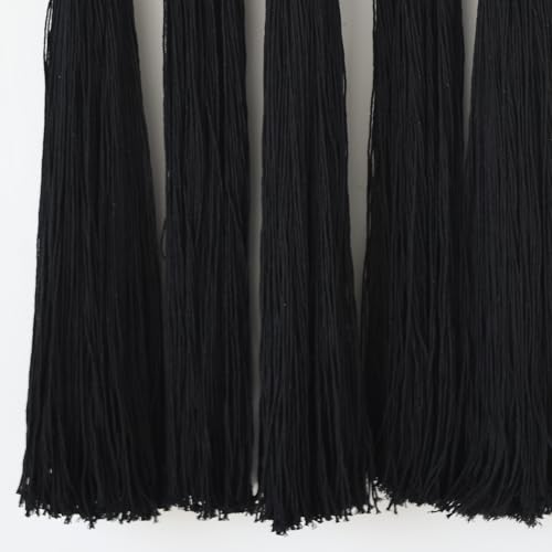 Macrame Wall Hanging Black Sphericity Cotton Tassels Textile Hanging Geometric Yarn Wall Art for Bedroom Living Room Decor 15.7" W x 39" L