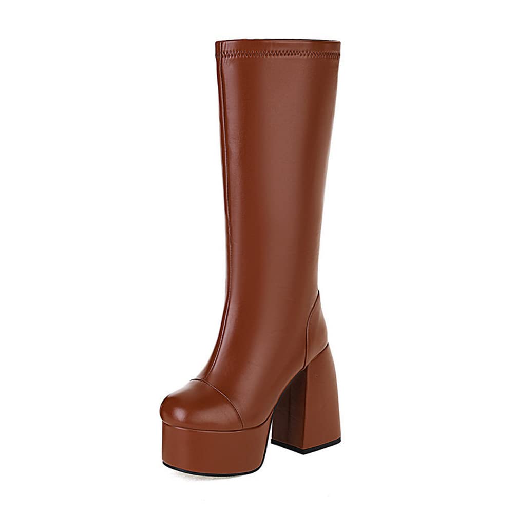 Plataforma Botas Altas hasta La Rodilla Tacón Ancho Botas De Montar con Cremallera para Mujer