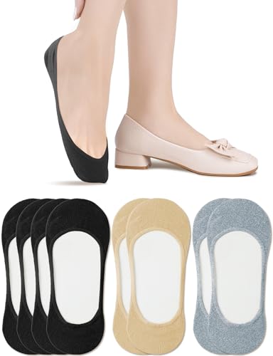 Image of AURUZA Womens 4-6 Pairs No Show Low Cut Non Slip Cotton Socks, Footies Liners Flats Boat Sock Loafer Half Heel Invisible