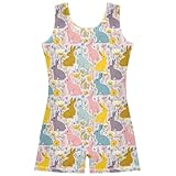 Aflyko Easter Little Girl Gymnastics Leotard with Shorts Rabbit Flower Colorful One-Piece Activewear Soft Stretchy Tank Tops Fun Fashion Dance Outfit 7-8T