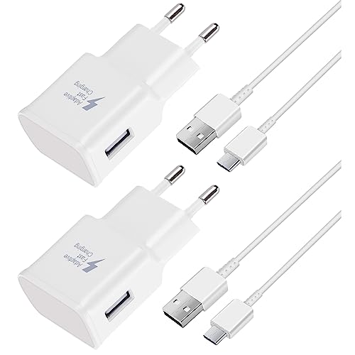 2-Pack Caricatore USB con Cavo Ricarica Rapida per Samsung GalaxyS8 S9 S10 S20 S21 FE S22 S23 Plus Note 8 A13 A14 A20 A50 A53 A54 Caricatore Cellulare, Caricabatteria con 1,5m Cavo USB Tipo C