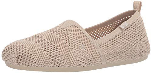 Skechers BOBS Women's Bobs Plush-Engineered Knit Slip on Ballet Flat, NAT, 6.5 M