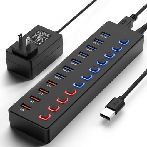 Hub USB 3.0 alimenté multiprise avec 11 ports et interrupteurs individuels