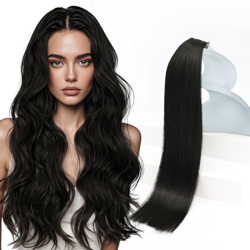Sunny Hair Tape in Hair Extensions Real Human Hair Invisible Remy Hair Extensions Tape ins for Women Natural Black 20 inch 20Pcs 50G