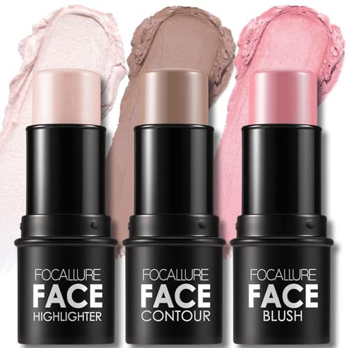 Image of FOCALLURE 3 Pcs Cream Contour Sticks,Shades with Highlighter & Bronzer & Blush,Non-greasy Long-wear Face Contouring Pen,Easy to Sculpt the Face and Create a Lightweight Finishing Makeup,FAIR-LIGHT