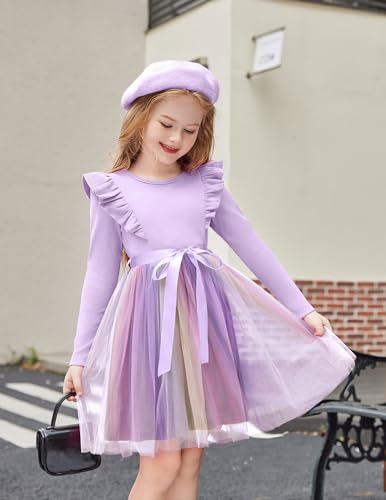 Arshiner Toddler Tutu Dress Little Girls Long Sleeve Casual Tulle Kids Fall Winter Outfits with Ribbon2