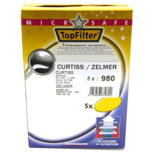 TopFilter 67980 Lot de 5 sacs aspirateur compatibles Zelmer et Curtiss, sac aspirateur, sac à poussière pour aspirateur, Non tissé, 30 x 29 cm