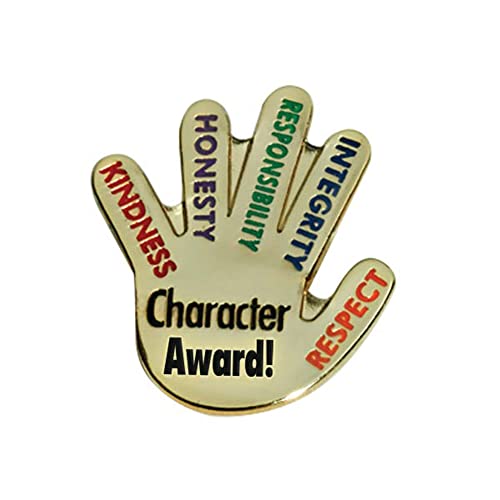 Anderson's Handprint Character Award Lapel Pin Pack, Set of 25, Student Recognition, Appreciation, Awards, Kindness, Honesty, Responsibility, Integrity, Respect
