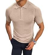 Comdecevis Men's Zipper Muscle V Neck Polo Shirts Slim Fit Solid Short Sleeve Golf T-Shirt Knit S...