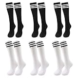 Soccer socks youth boys,kids football socks, sport team white black knee high socks for youth boys girls kids, best for running,6 pairs soccer socks for kids (7-12 years old)