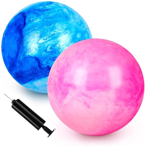 AMOR PRESENT 2PCS Inflatable Playground Balls, 8.7 Inch Marbleized Bouncy Balls Rubber Kickballs...