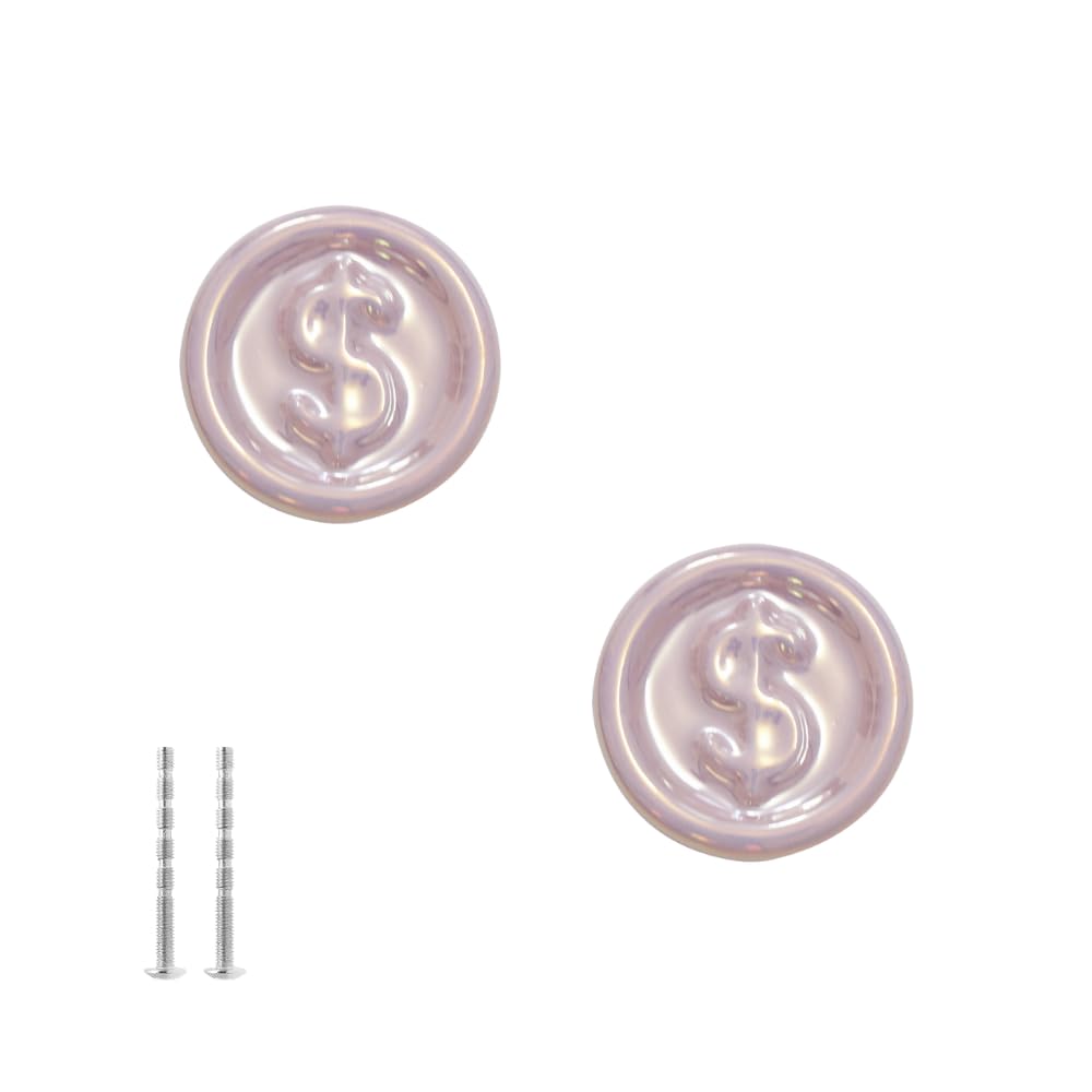 Generico Pomelli per Mobili Decorativi a Forma di Moneta, 4 cm, Set da 2 Pezzi, Design Elegante in Vetro con Simbolo $, Disponibile in Argento, Bianco, Rosa (rosa)