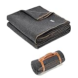 OneTigris Camping ウール ブランケット キャンプ毛布 222 x 164 cm 大判 保温 快適 柔らかく肌触り 耐久 無臭無毒 お手入れ簡単 収納袋付き アウトドア 車中泊 来客用 防災用