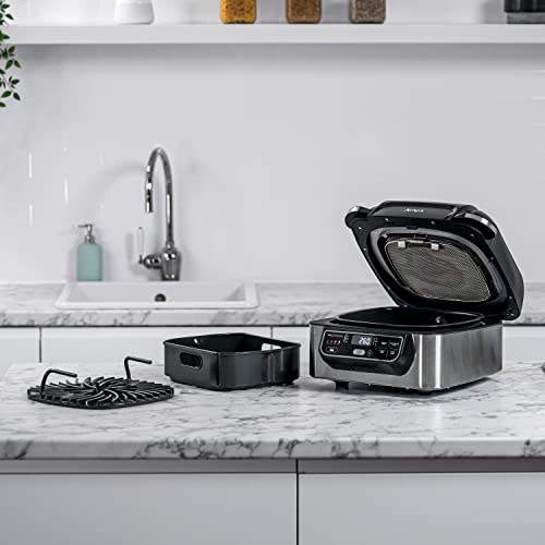 Ninja Foodi Health Grill & Air Fryer 5.7L with Cyclonic Air Technology, 5-in-1, Air Fry, Grill, Bake, Roast, Dehydrate, Dishwasher Safe Parts, Cleaning Brush, Black/Silver AG301UK