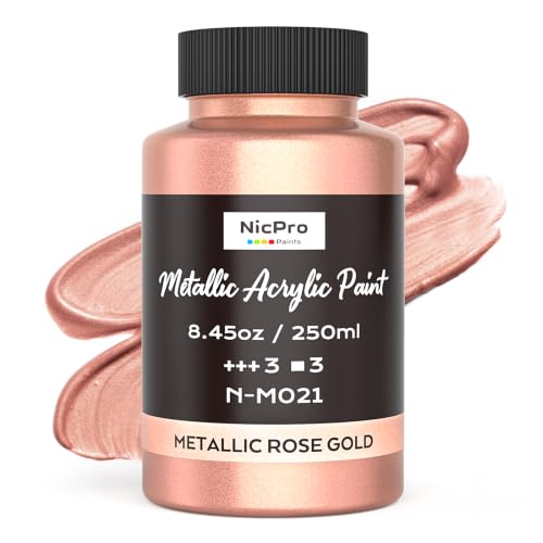Image of Nicpro Metallic Rose Gold Acrylic Paint, 8.45oz /250ml Gold Leaf Paint | Large, Non Toxic, Non Fading Gold Paints for Metal, Wood, Craft, Clay, Fabric, Canvas, Furniture, Handcrafts, Art Supplies