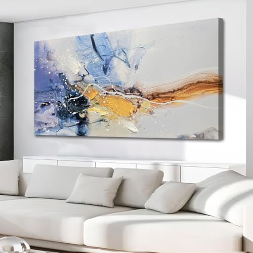 Ardemy Abstract Wall Art Extra Large Bedroom Canvas Wall Decor Living Room Modern Textured Pictures Paintings Artwork for Walls Kitchen Dining Room Home Office, 48"x24" 48"L x 24"W Blue whit