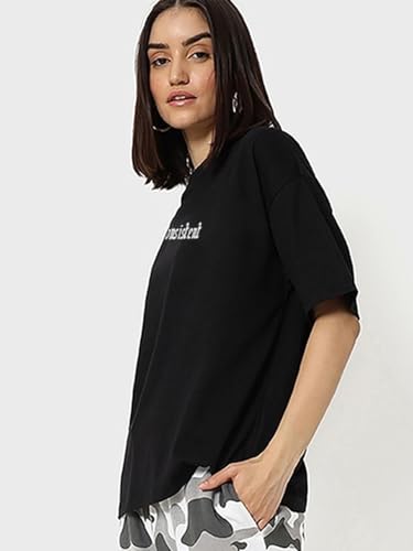 Image of Bewakoof Women's Graphic Printed 100% Cotton T-Shirt - Oversized Fit, Round Neck, Half Sleeves