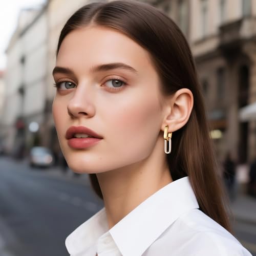 Gold Plated Two Tone Link Dangle Earrings for Women Trendy Paperclip Silver Drop Earrings Convertible Link Chain Earing2