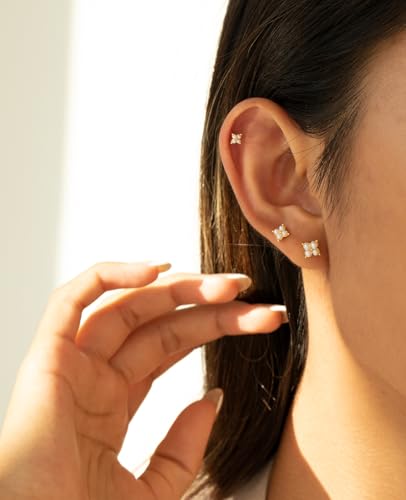 3 Pairs Gold Stud Earrings for Women - Hypoallergenic 14K Gold Plated Screw Flatback Small Earring Set for Multiple Piercing Dainty Tiny Trendy Jewelry for Women2
