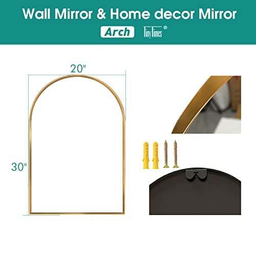 Tinytimes 20"X30" Arched Wall Mirror, Vanity Mirror, With Metal Frame, For Bathroom, Bedroom, Entryway, Modern & Contemporary Wall Mirror - Gold #TOP1