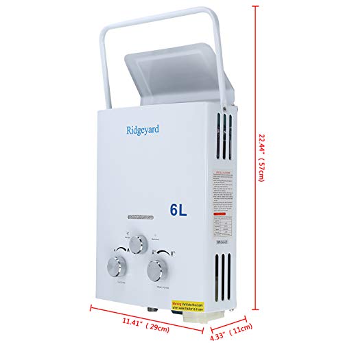 Ridgeyard Fashion 6L Portable Propane Gas Tankless Water Heater with Shower Head 6L for Cabins