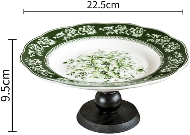 Wooden High Foot Plate Ceramic Retro Fruit Snack Storage