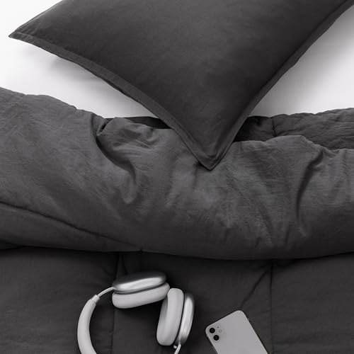 UGG Twin/XL Twin Comforter Set with 1 Pillow Sham, Lightweight Down Alternative Blanket, All Season, Washable & Hypoallergenic Bedding Set for College Apartment, Dorm Essential, Charcoal Grey (Lenora)