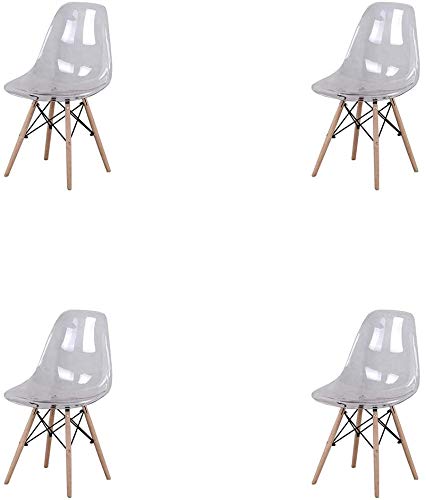ZMALL - Juego de 4 sillas de comedor de acrílico transparente para muebles de cocina con patas de madera de haya resistente.