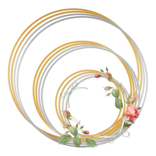 12 Stück Metallringe zum Basteln, Metallring 10cm 15cm 20cm Gold Silber, Dekoringe zum Hängen, Drahtringe zum Basteln für Makramee Ring, Traumfänger Ringe, DIY Floristik Hochzeitskranz Dekoration
