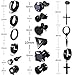 15 Pairs Earrings for Men, Black Stainless Steel Earrings Stud Kit for Men Women Fashion Piercing Jewelry Cross Dangle Hoop Earrings Set