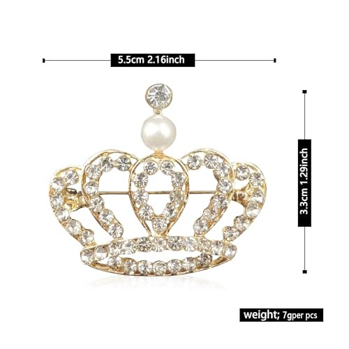 Image of YUNXI King Queen Royal Crown Brooch For Women Men Fashion Gold Silver Rhinestones Crystal Brooches Pin Wedding Party Banquet Birthday