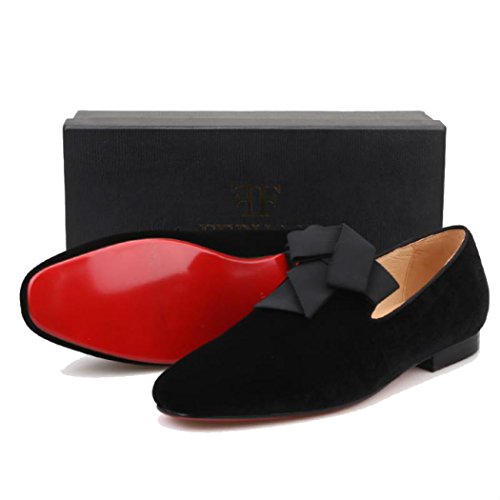FERUCCI Handmade Men Black Velvet with Black Ribbon Bow Slippers Loafers4