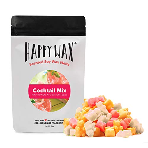 Happy Wax New Cocktail Mix Soy Wax Melts - Scented Wax Melts Infused with Essential Oils - Cute Bear Shapes Perfect for Melting in Your Wax Warmer (Mango Daiquiri, Elderflower Gin, Watermelon Mojito)