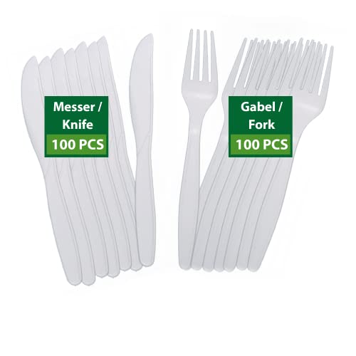 BIODORF Umweltfreundliche Besteck Set | 200 Stück (je 100 Messer und 100 Gabeln) | Stabiler als einweg Besteck | Mehrweg & Robust | Für Partys,...