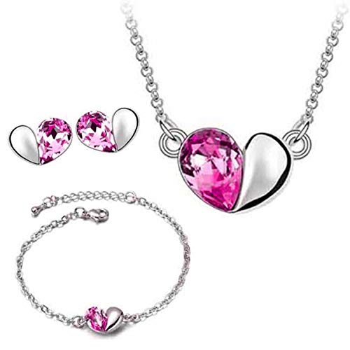 Preisvergleich Produktbild Schmuckhandel Haak *Halb-Herz* Halskette mit Armband und Ohrringen / Silber beschichtet / Swarovski® Kristalle / inkl. Etui und Schmuckzertifikat