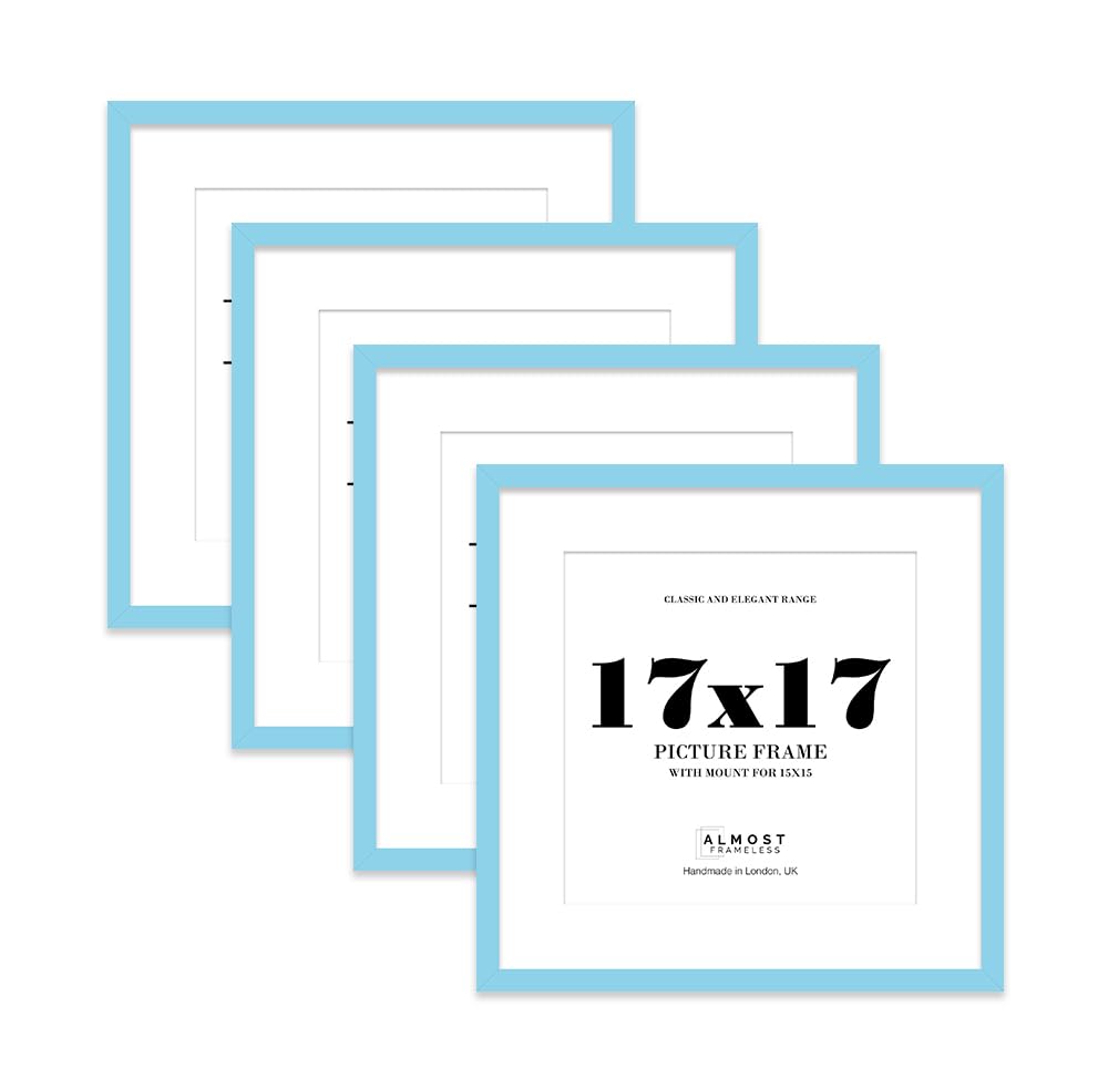 17x17 Light Blue Picture Frame with Mount for 15x15 Photos, Prints - Modern Square Wall Frame, Set of 4