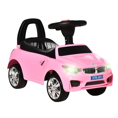 HOMCOM Porteur Enfants Voiture, véhicule à Pousser avec Coffre à Jouets, klaxon, phares et Musique, développe la motricité de Votre Enfant, 18-36 Mois,...
