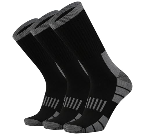 RedHero Men's Cotton Heavy Thick Full Cushion Crew Socks Moisture Wicking Control Thermal Winter Athletic Steel Toe Work Boot(Black XL 3P)