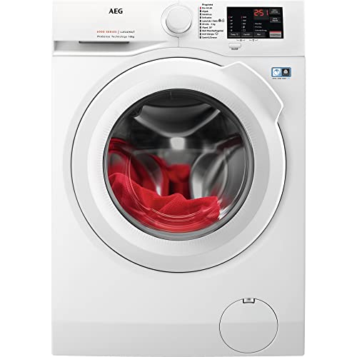 AEG L6FEI847P Lavadora de Libre Instalación, Carga Frontal, 8 Kg / 1400 rpm, Serie 6000, Motor Inverter, Inicio Diferido, Puerta XL, Blanco, Clase B