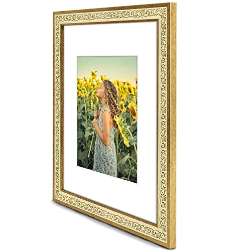 Golden State Art, 9X12 Photo Frame With White Mat For 6X8 Pictures & Real Glass, 1.25-Inch Wide, Antique Gold With Cream #TOP1