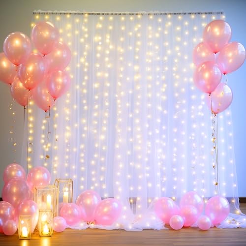 Cortinas fondo de tul blanco con luces 10ft x 8ft miniatura 2