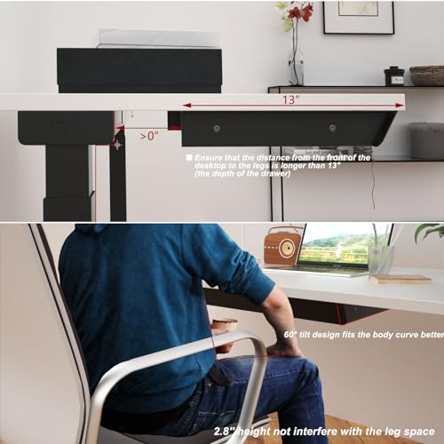 Image of Large Under Desk Mounted Sliding Drawer with Pencil Tray and 60 Degree Tilt Panel to Pull Out, 26'' Long & 13'' deep Large Storage Organizer for Sit Stand Workstation