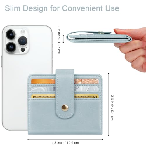 Image of Small Wallets for Women Slim Minimalist Bifold Credit Card Holder | Compact Zipper Coin Purse for Ladies RFID Blocking Mini Travel PU Leather Card Case Gifts for Mom, Grey Blue