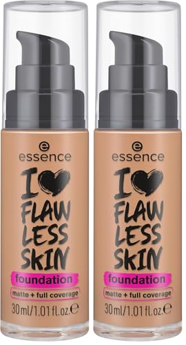 Image of Essence I LOVE FLAWLESS SKIN foundation 70 Light Sand, liquid foundation, Light Sand shade, full coverage, matte finish, long-lasting, blendable texture, 30 ml (Pack of 2)