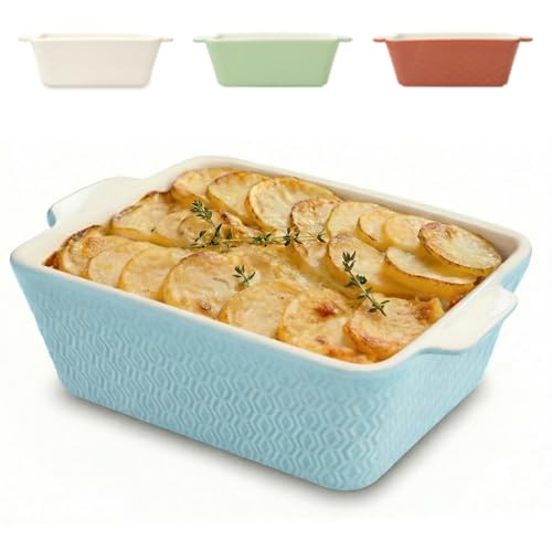 Praknu Auflaufform Klein aus Keramik für 2 Personen - Mini Auflaufform für Tiramisu & Auflauf - Lasagneform mit hohem Rand - Kleine Auflaufform für Airfryer - Lasagne Auflaufform aus Keramik - Blau