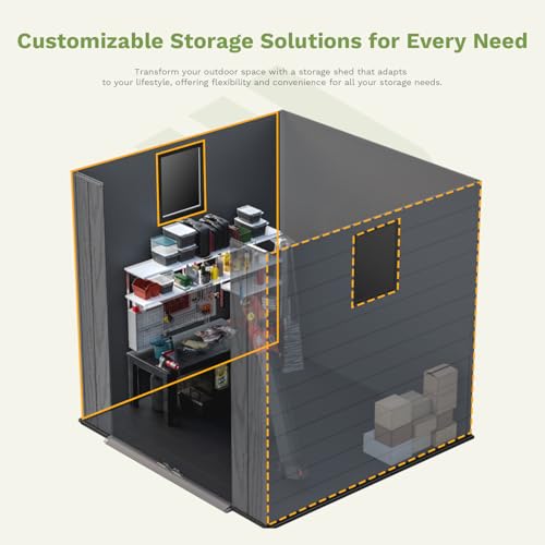 Image of Patiowell Outdoor Plastic Storage Shed 6x6 FT, Resin Shed for Garden | Heavy Floor, Lockable Door, Built-In Window, Weather-Resistant Design, Easy Assembly, Ideal for Garden Tools, Bikes
