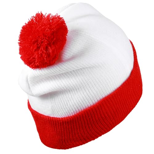 Image of Yaomiao Christmas Hat Red White Beanie Pom Pom Cuff Knit Beanies Xmas Winter Hat for Men Women Adult